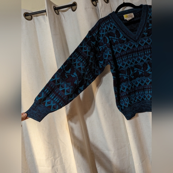 Vintage Retro Geometric Made In Korea Sweater Large Blue Purple - Picture 4 of 5